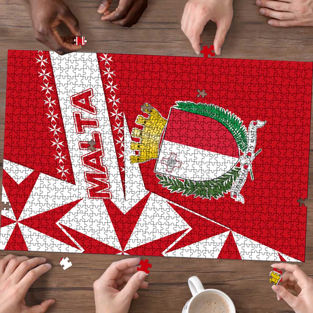 Malta Puzzle with Red White Starburst Design - Wonder Print Shop