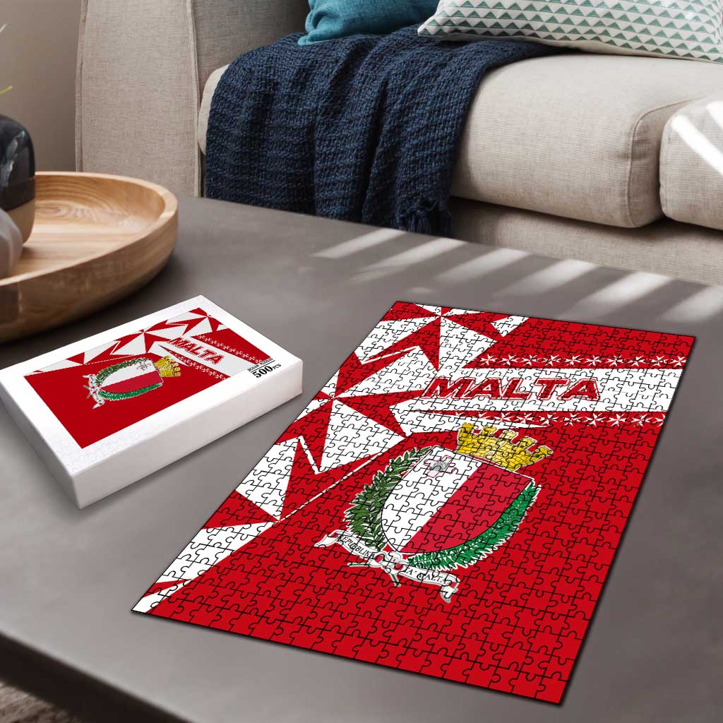 Malta Puzzle with Red White Starburst Design - Wonder Print Shop