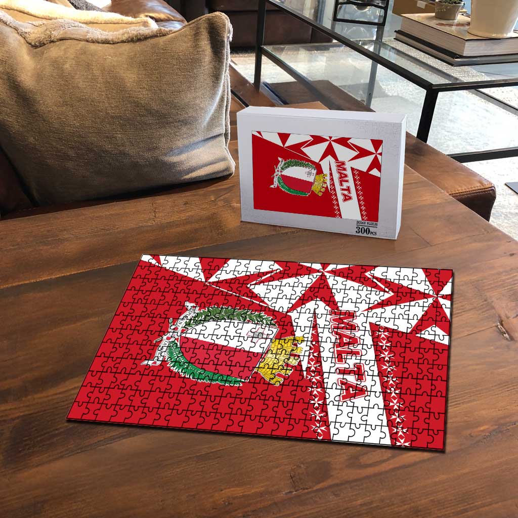 Malta Puzzle with Red White Starburst Design - Wonder Print Shop