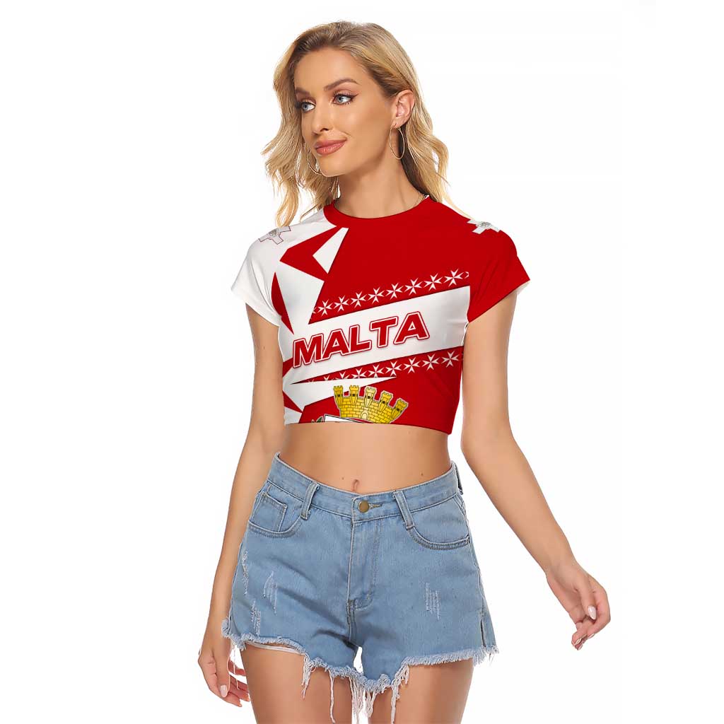 Malta Raglan Cropped T Shirt with Red White Starburst Design - Wonder Print Shop