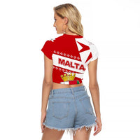 Malta Raglan Cropped T Shirt with Red White Starburst Design - Wonder Print Shop