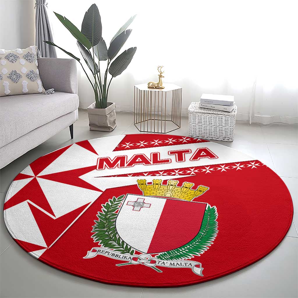 Malta Round Carpet with Red White Starburst Design - Wonder Print Shop