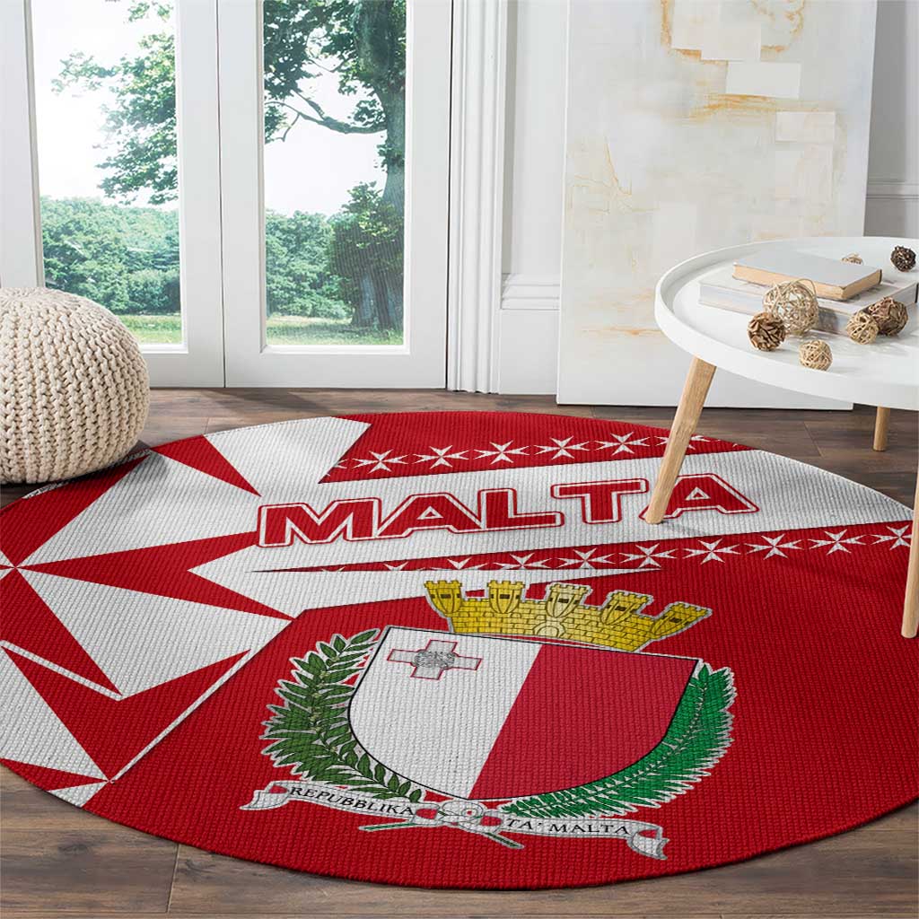 Malta Round Carpet with Red White Starburst Design - Wonder Print Shop