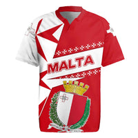 Malta Rugby Jersey with Red White Starburst Design - Wonder Print Shop