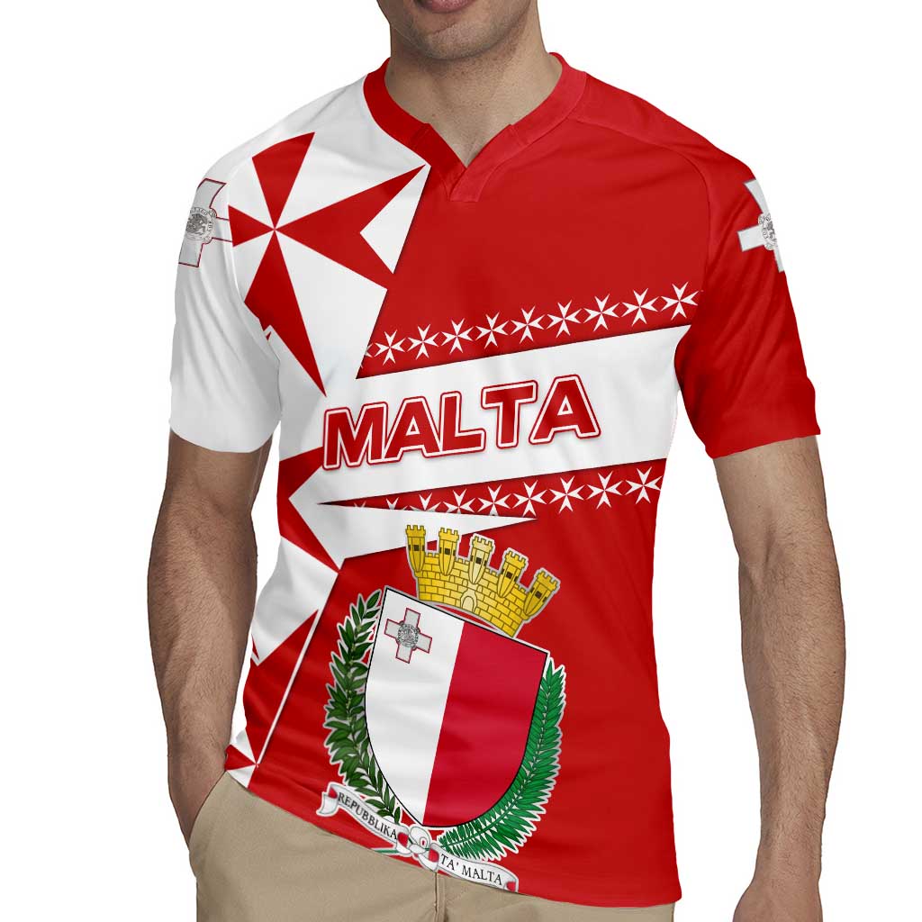 Malta Rugby Jersey with Red White Starburst Design - Wonder Print Shop