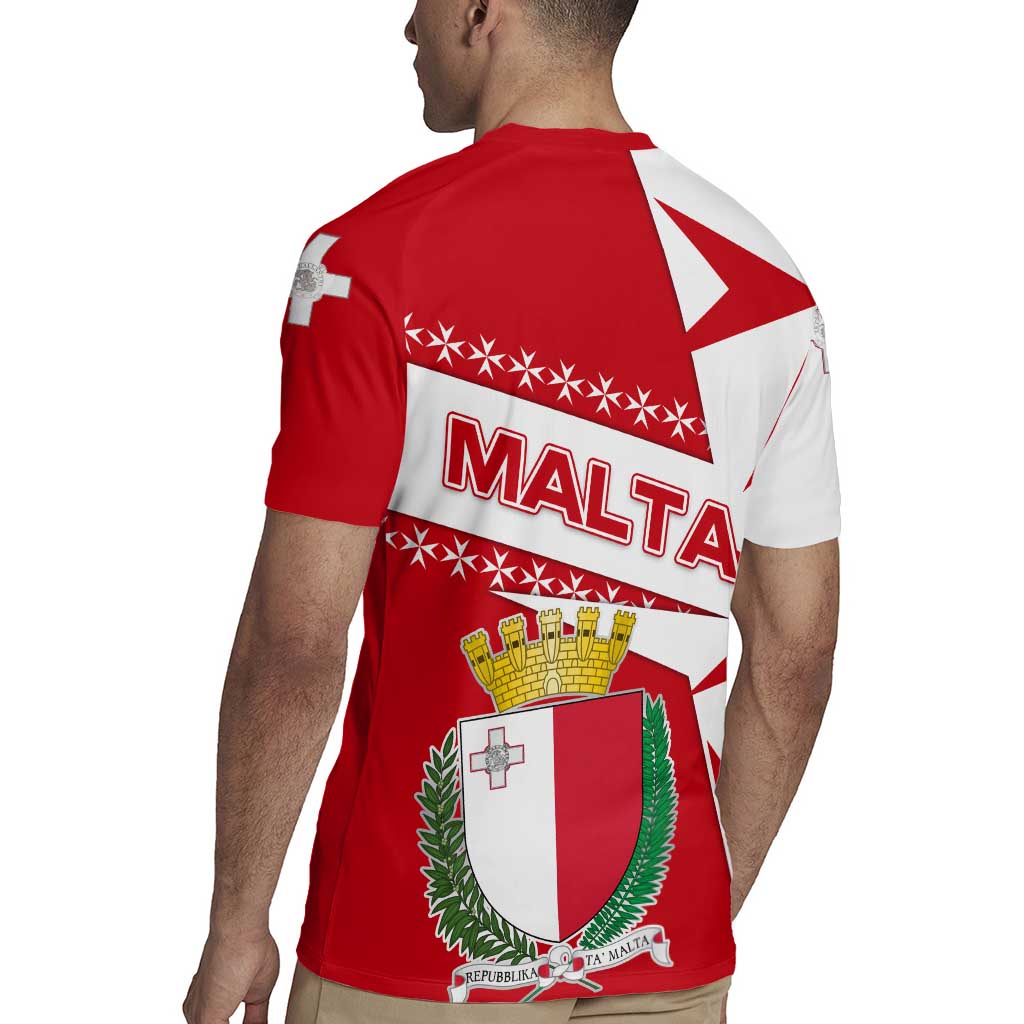 Malta Rugby Jersey with Red White Starburst Design - Wonder Print Shop