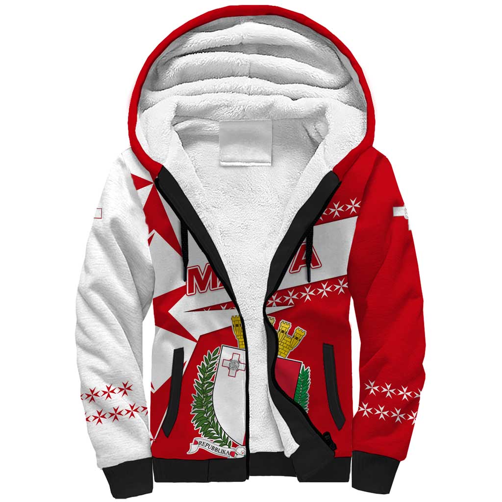 Malta Sherpa Hoodie with Red White Starburst Design - Wonder Print Shop