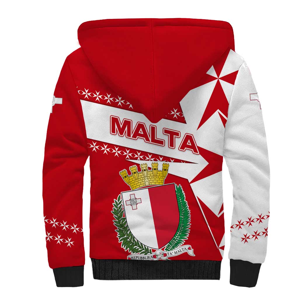 Malta Sherpa Hoodie with Red White Starburst Design - Wonder Print Shop
