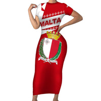 Malta Short Sleeve Bodycon Dress with Red White Starburst Design - Wonder Print Shop