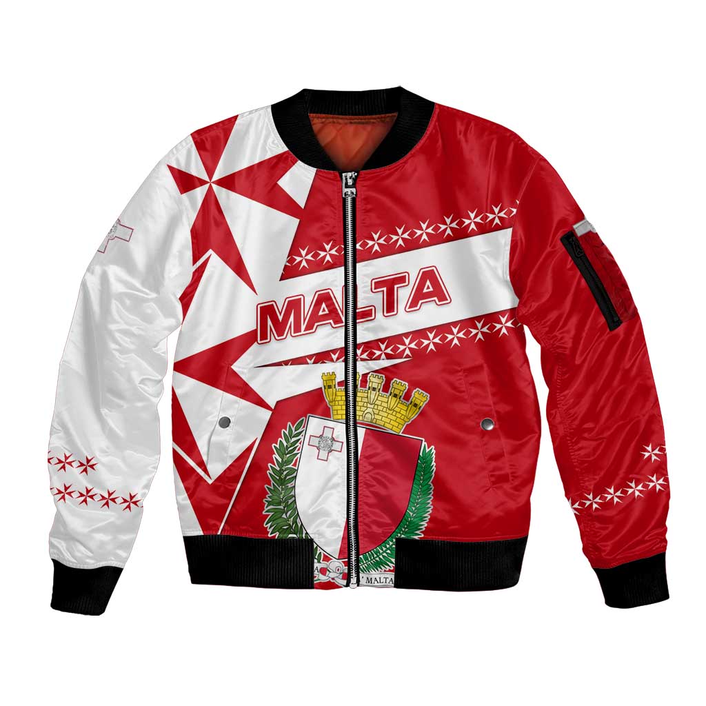 Malta Sleeve Zip Bomber Jacket with Red White Starburst Design - Wonder Print Shop
