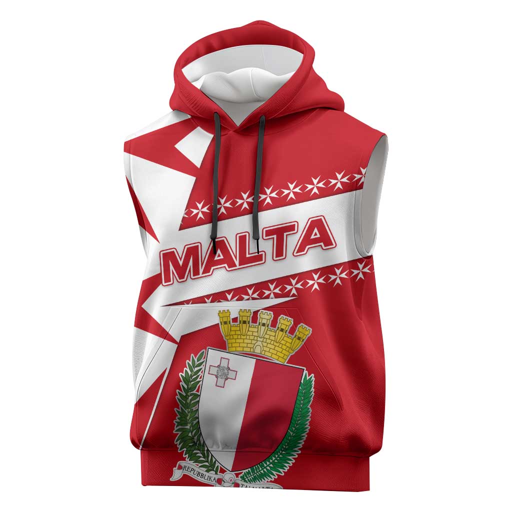 Malta Sleeveless Hoodie with Red White Starburst Design - Wonder Print Shop