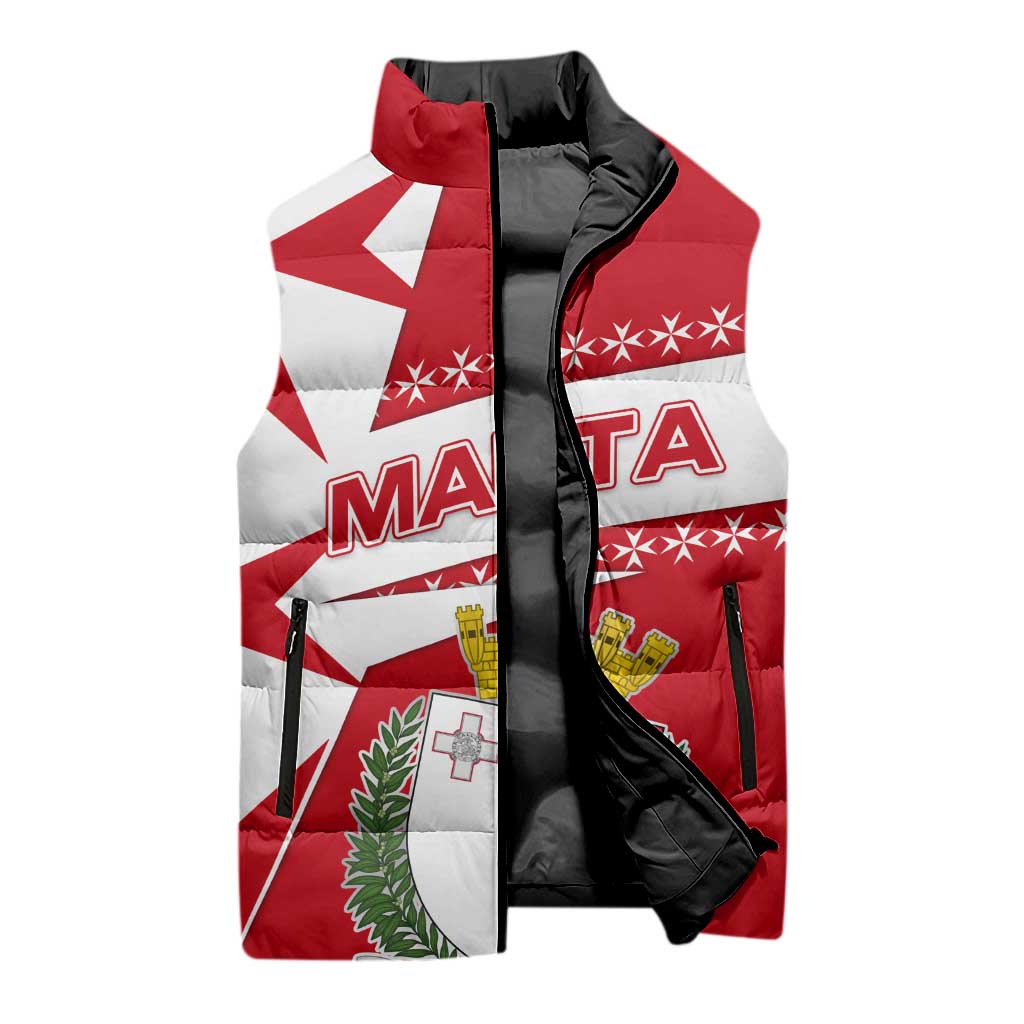 Malta Sleeveless Puffer Jacket with Red White Starburst Design - Wonder Print Shop
