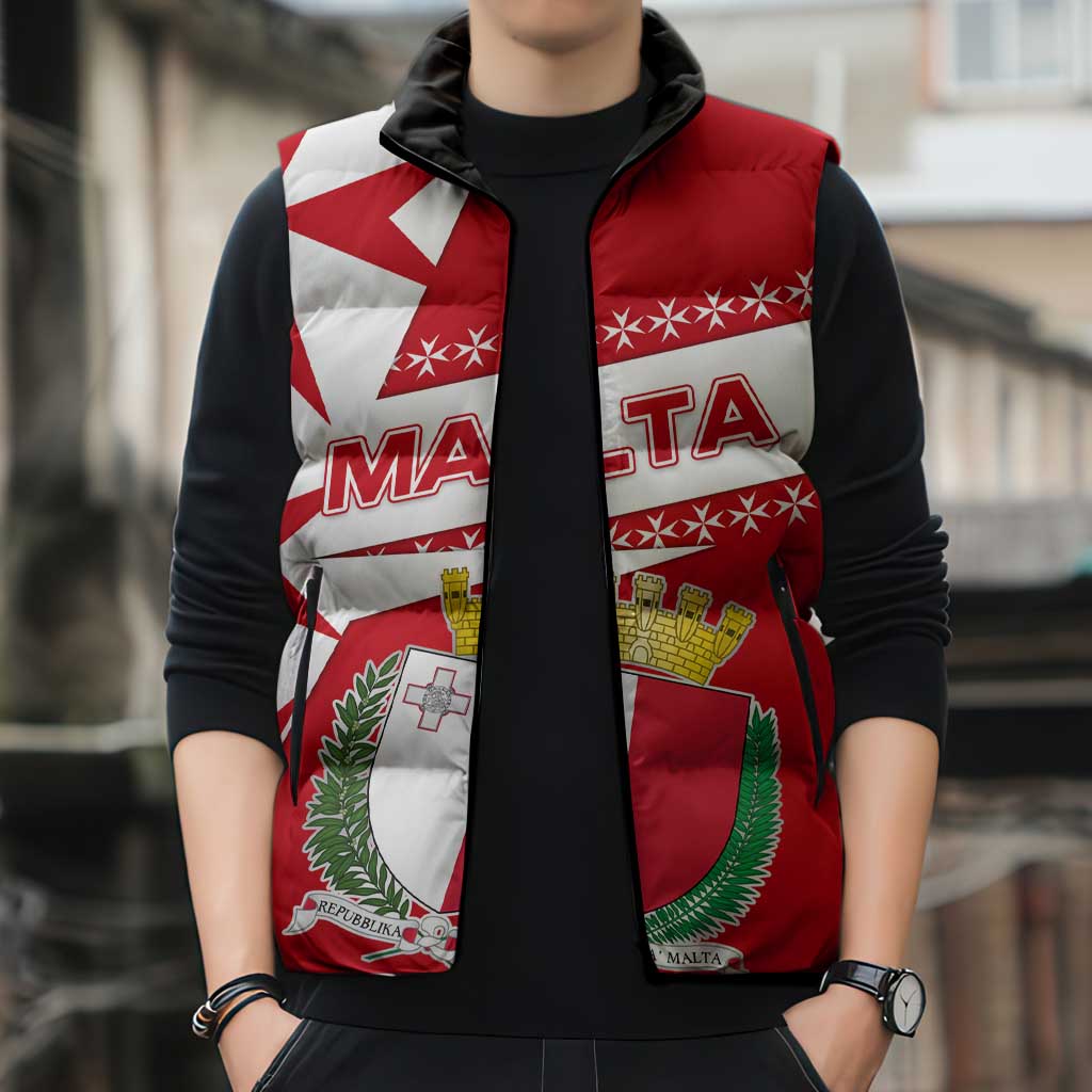 Malta Sleeveless Puffer Jacket with Red White Starburst Design - Wonder Print Shop