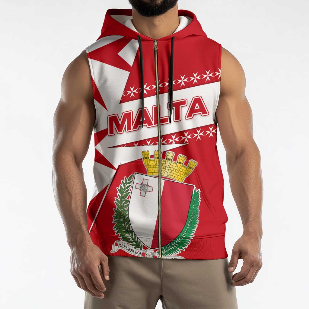 Malta Sleeveless Zip Hoodie with Red White Starburst Design - Wonder Print Shop