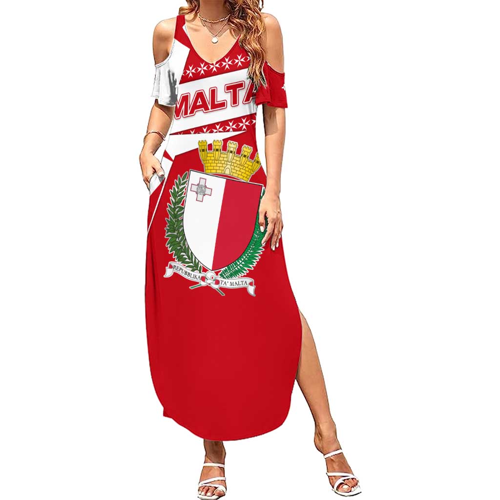 Malta Summer Maxi Dress with Red White Starburst Design - Wonder Print Shop