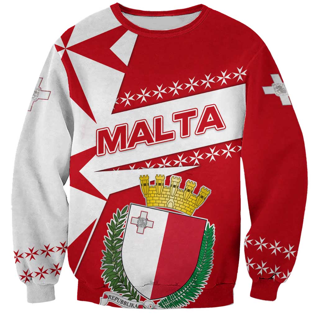 Malta Sweatshirt with Red White Starburst Design - Wonder Print Shop