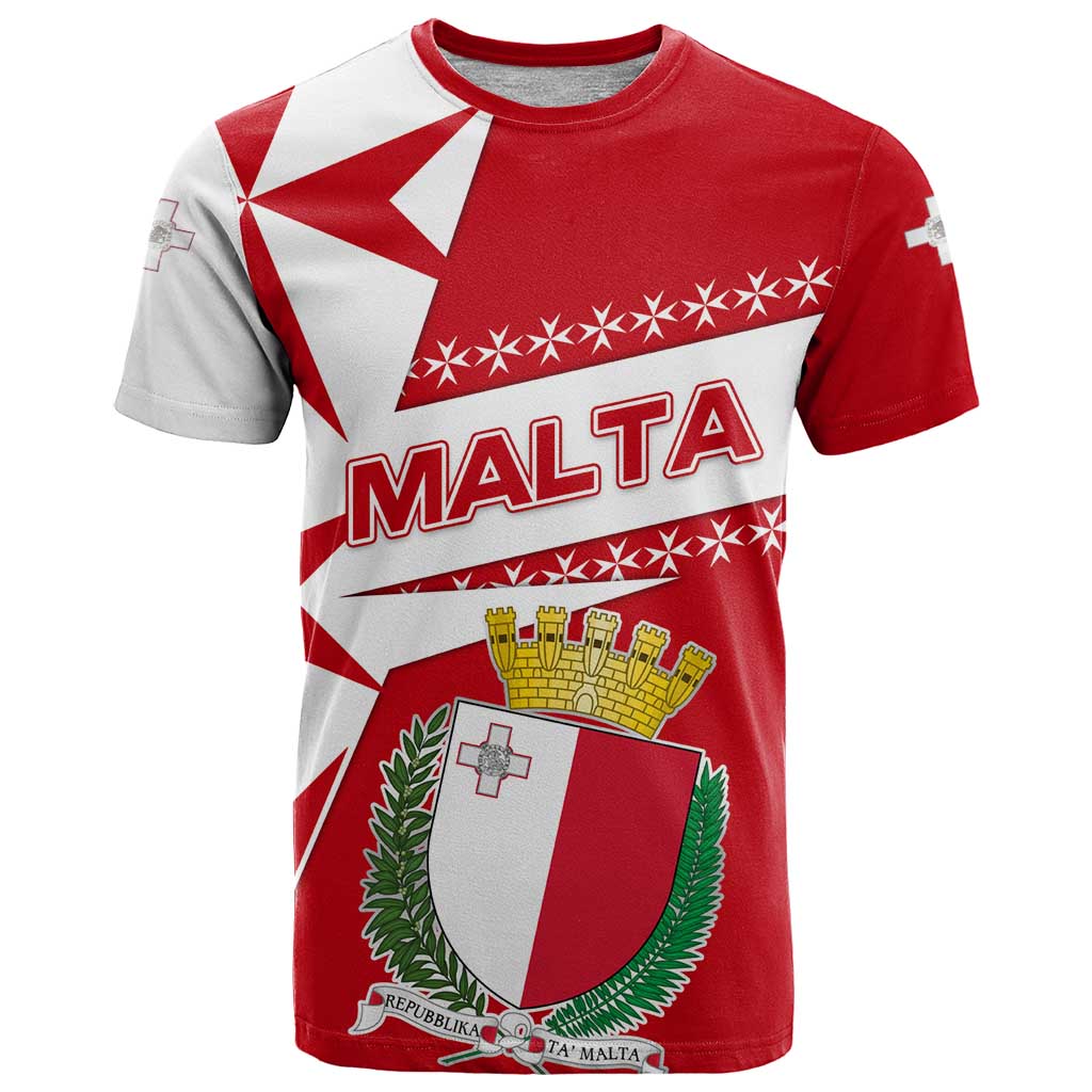Malta T Shirt with Red White Starburst Design - Wonder Print Shop