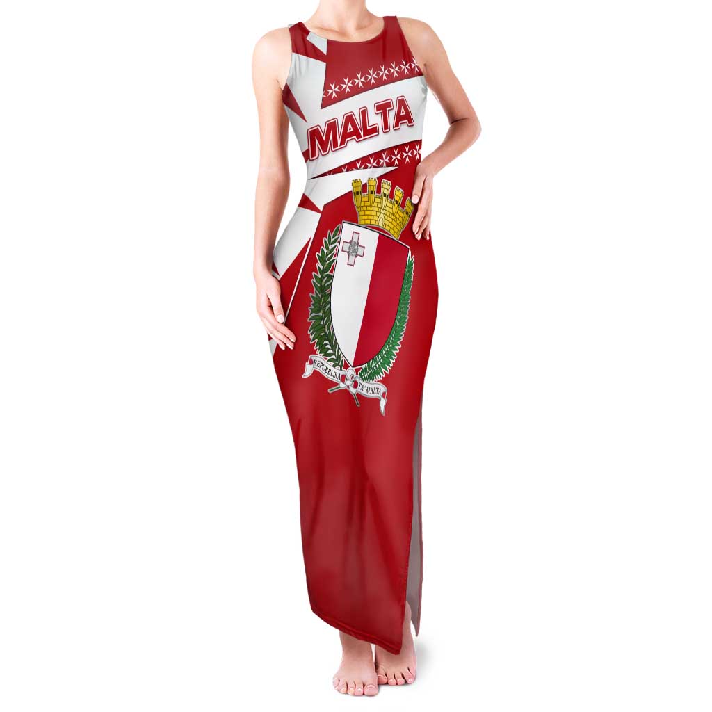 Malta Tank Maxi Dress with Red White Starburst Design - Wonder Print Shop