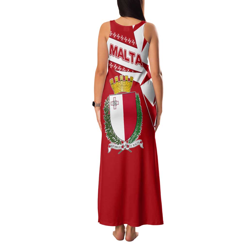 Malta Tank Maxi Dress with Red White Starburst Design - Wonder Print Shop