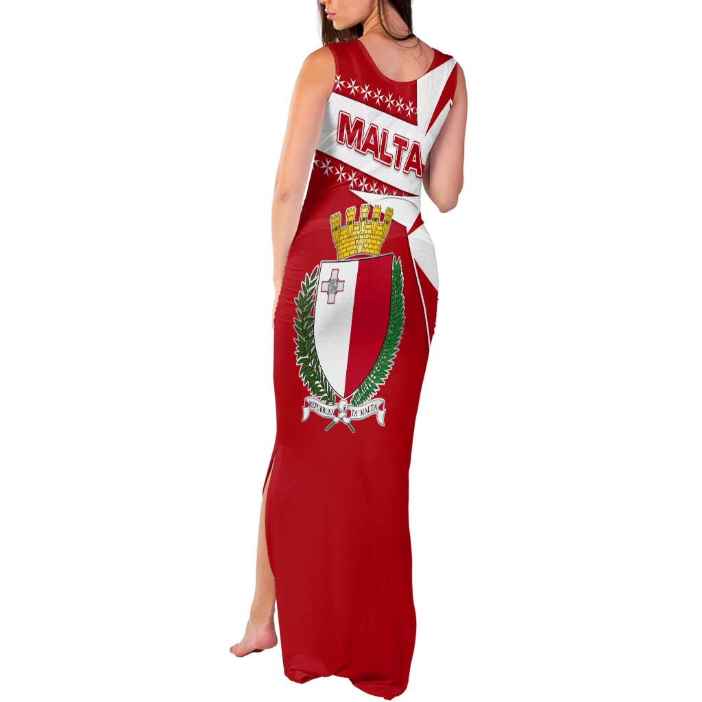 Malta Tank Maxi Dress with Red White Starburst Design - Wonder Print Shop