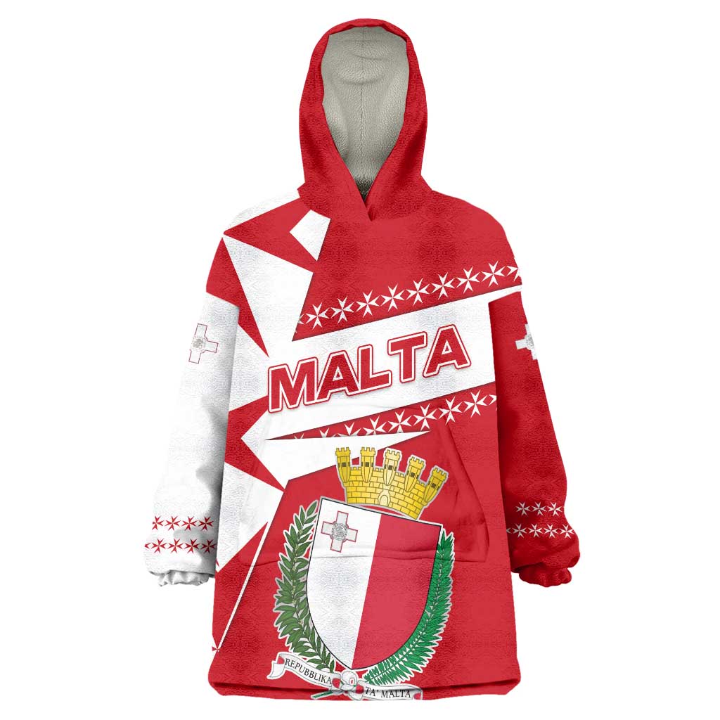Malta Wearable Blanket Hoodie with Red White Starburst Design - Wonder Print Shop