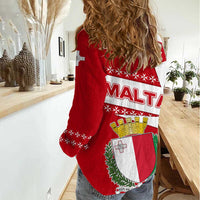 Malta Women Casual Shirt with Red White Starburst Design - Wonder Print Shop