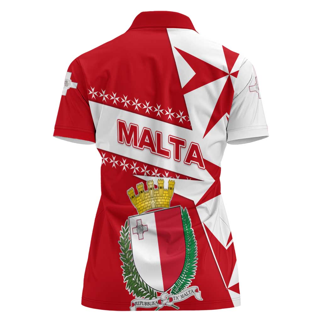 Malta Women Polo Shirt with Red White Starburst Design - Wonder Print Shop