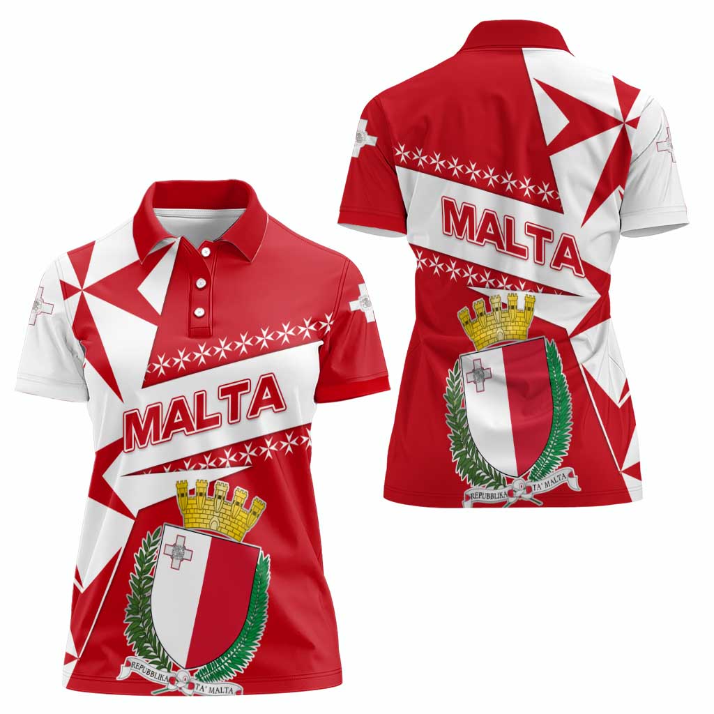 Malta Women Polo Shirt with Red White Starburst Design - Wonder Print Shop