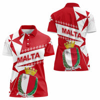 Malta Women Polo Shirt with Red White Starburst Design - Wonder Print Shop