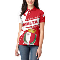 Malta Women Polo Shirt with Red White Starburst Design - Wonder Print Shop