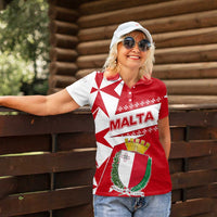 Malta Women Polo Shirt with Red White Starburst Design - Wonder Print Shop