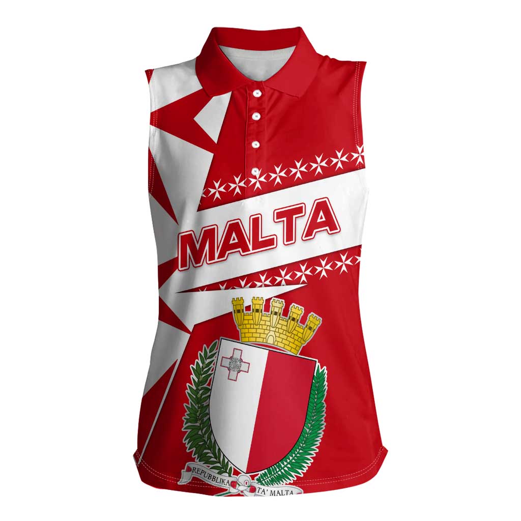 Malta Women Sleeveless Polo Shirt with Red White Starburst Design - Wonder Print Shop