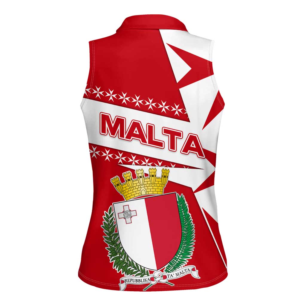 Malta Women Sleeveless Polo Shirt with Red White Starburst Design - Wonder Print Shop