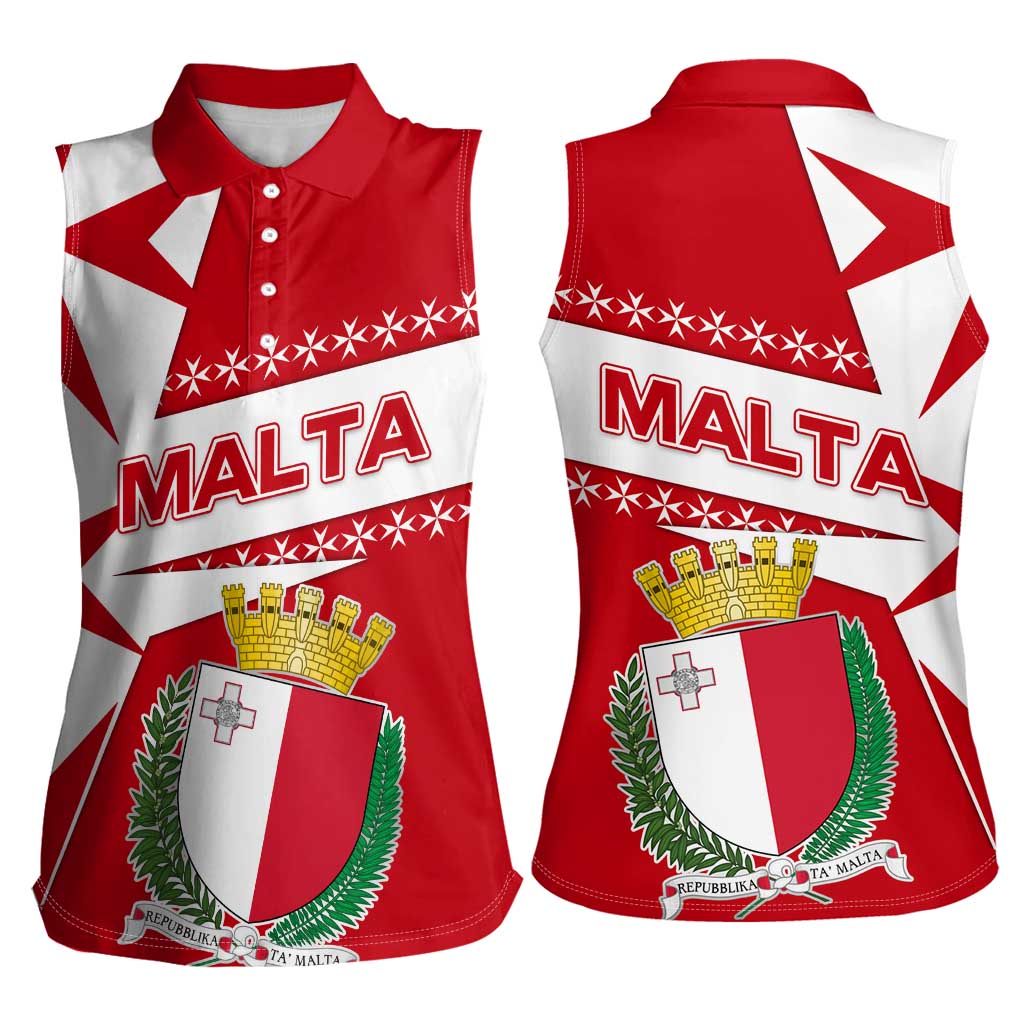 Malta Women Sleeveless Polo Shirt with Red White Starburst Design - Wonder Print Shop