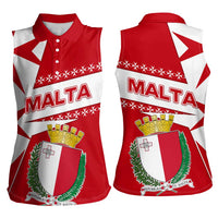Malta Women Sleeveless Polo Shirt with Red White Starburst Design - Wonder Print Shop