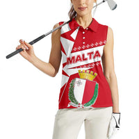 Malta Women Sleeveless Polo Shirt with Red White Starburst Design - Wonder Print Shop