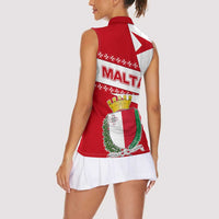 Malta Women Sleeveless Polo Shirt with Red White Starburst Design - Wonder Print Shop