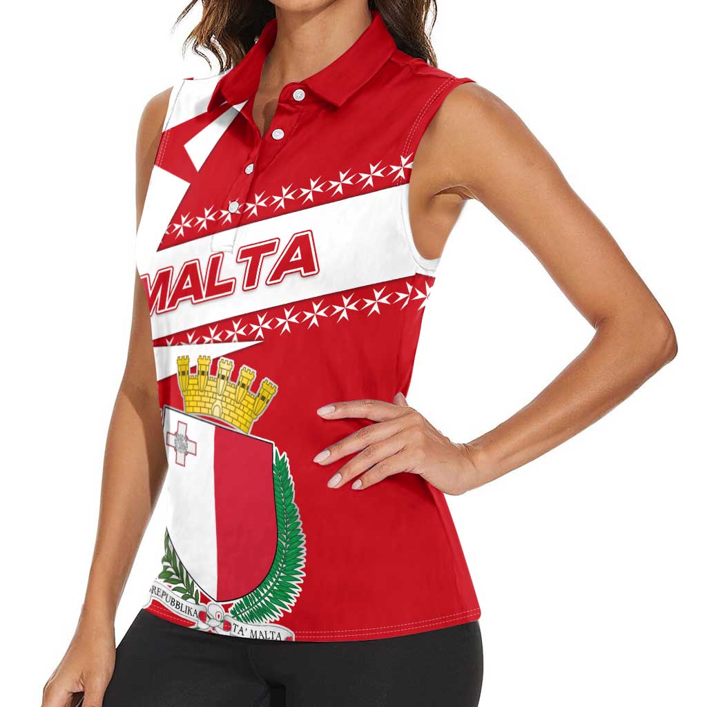 Malta Women Sleeveless Polo Shirt with Red White Starburst Design - Wonder Print Shop
