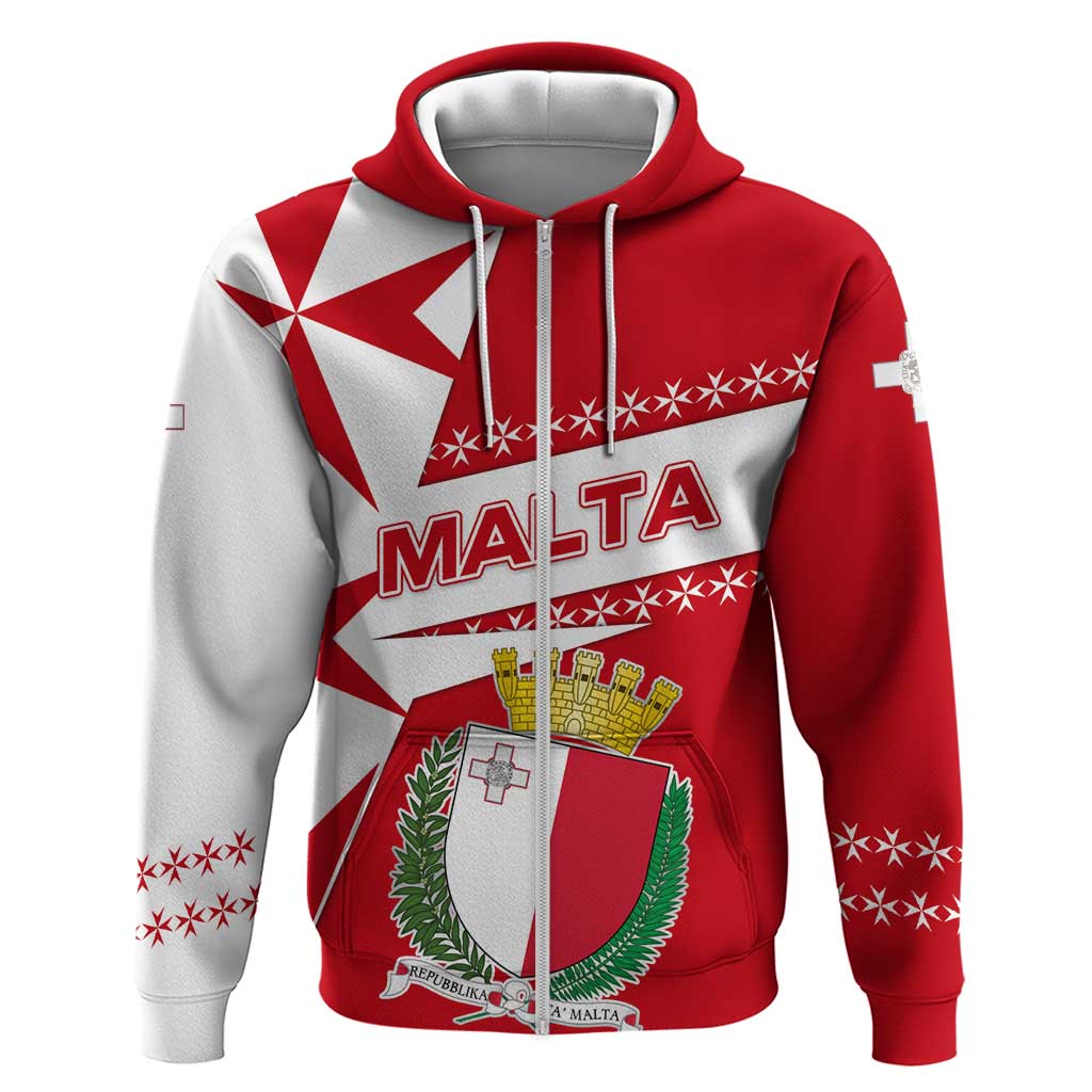 Malta Zip Hoodie with Red White Starburst Design - Wonder Print Shop