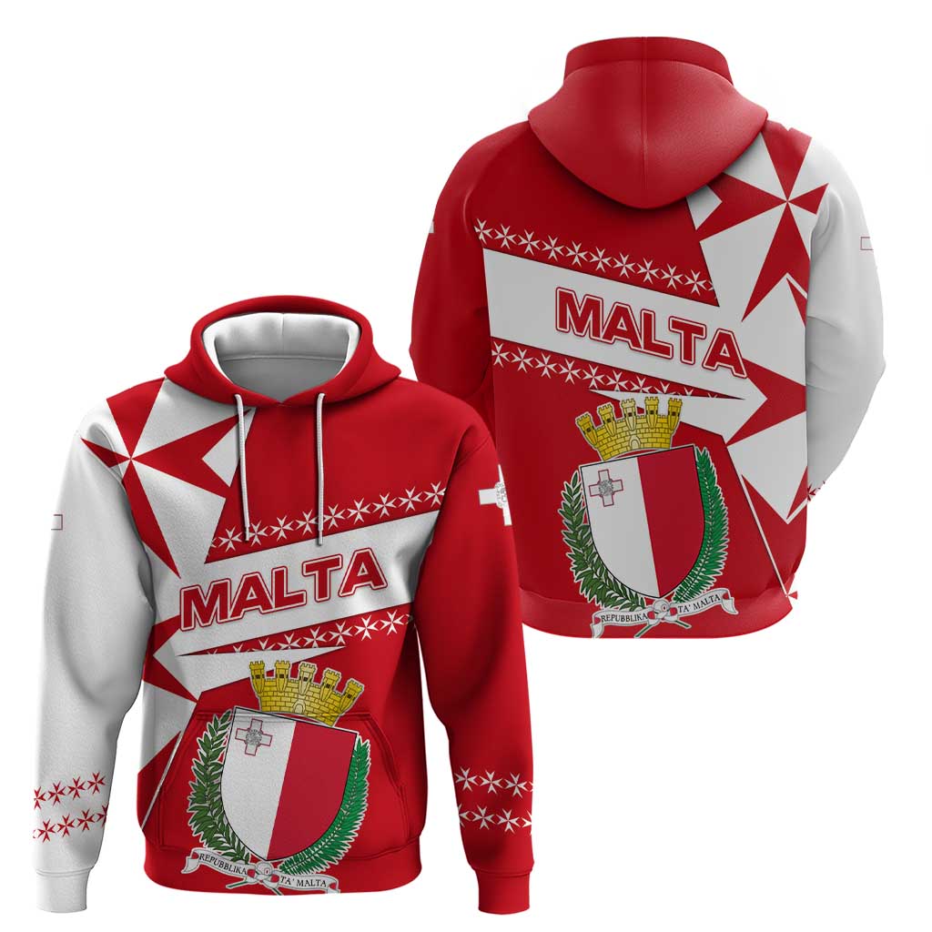 Malta Zip Hoodie with Red White Starburst Design - Wonder Print Shop