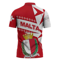 Malta Zipper Polo Shirt with Red White Starburst Design - Wonder Print Shop