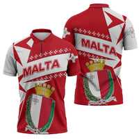 Malta Zipper Polo Shirt with Red White Starburst Design - Wonder Print Shop