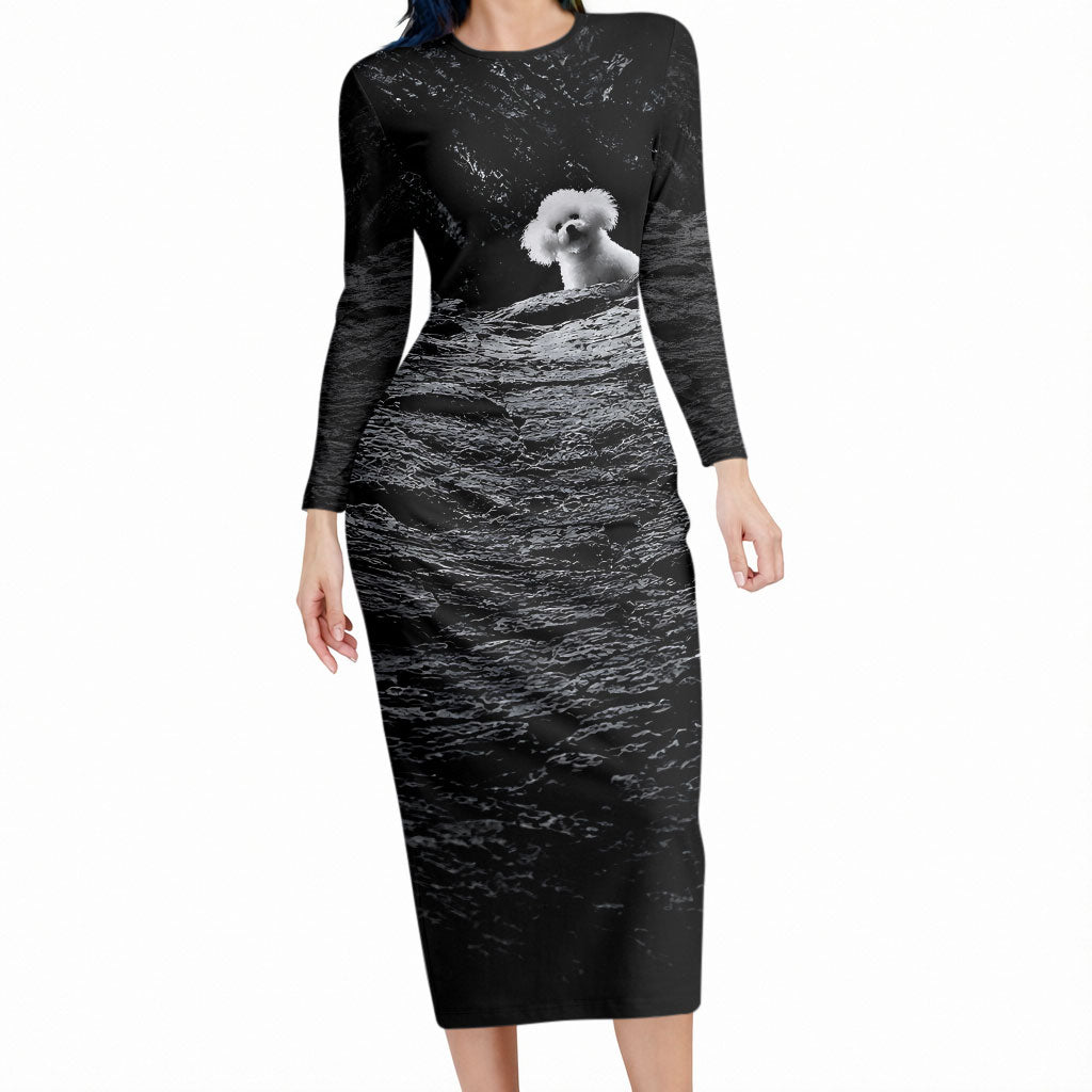 A Little Lamb in the Killer Silence Cute Serial Dog Long Sleeve Bodycon Dress Pet Lover