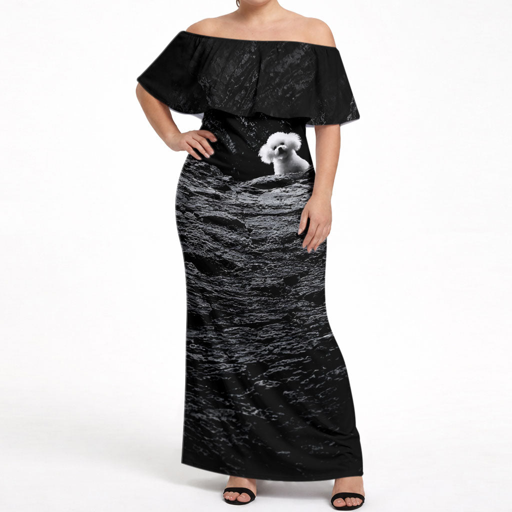 A Little Lamb in the Killer Silence Cute Serial Dog Off Shoulder Maxi Dress Pet Lover