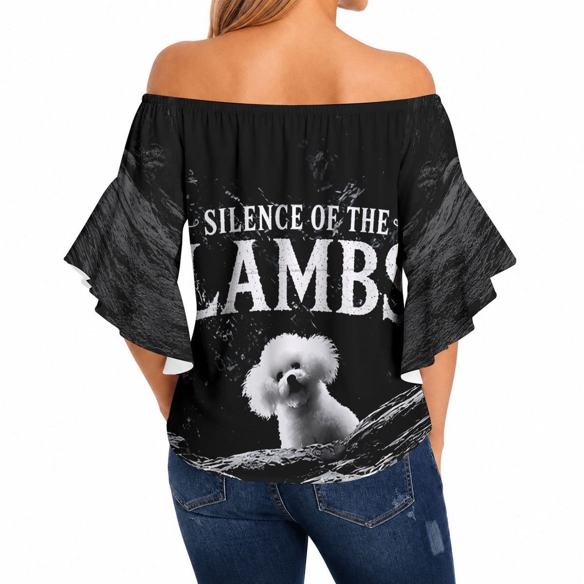 A Little Lamb in the Killer Silence Cute Serial Dog Off Shoulder Wrap Waist Top Pet Lover