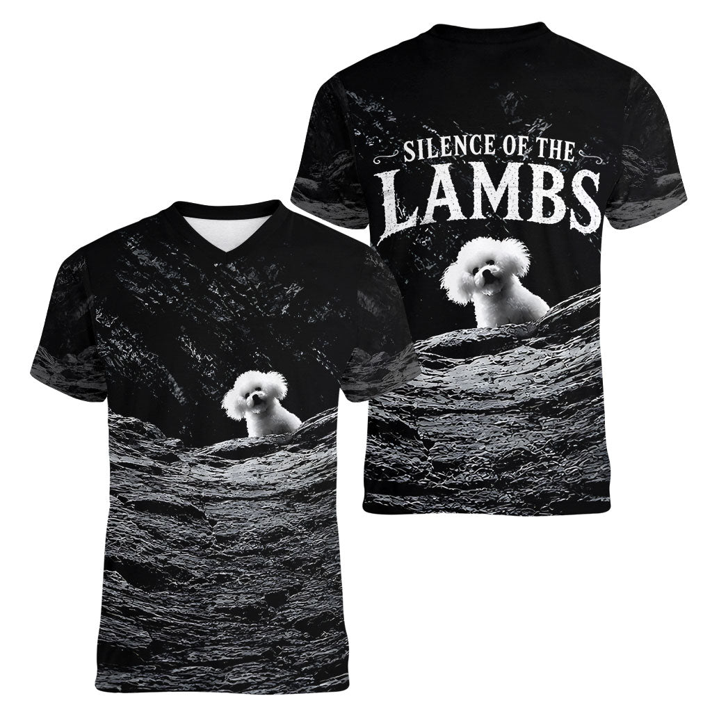 A Little Lamb in the Killer Silence Cute Serial Dog Women V-Neck T-Shirt Pet Lover