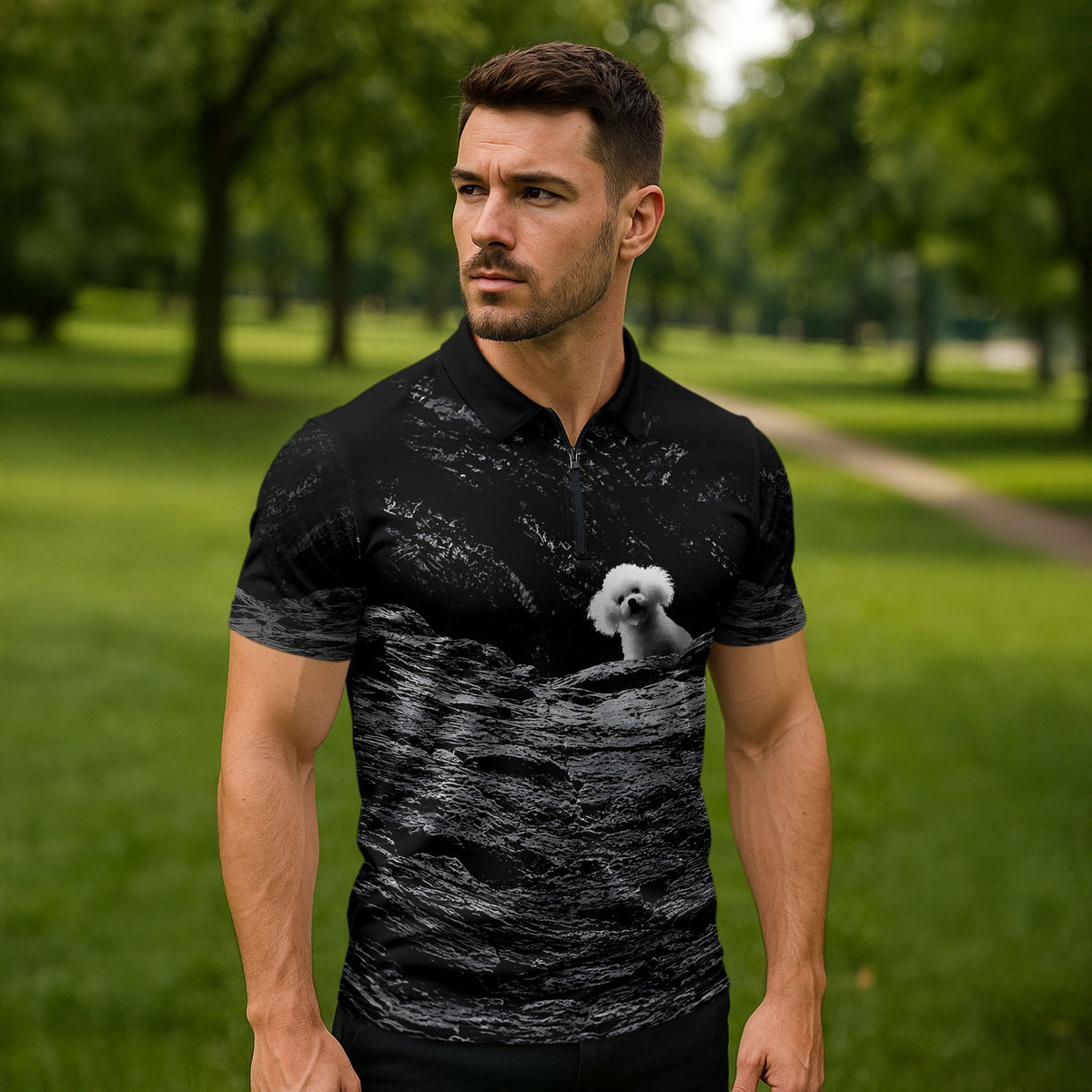 A Little Lamb in the Killer Silence Cute Serial Dog Zipper Polo Shirt Pet Lover