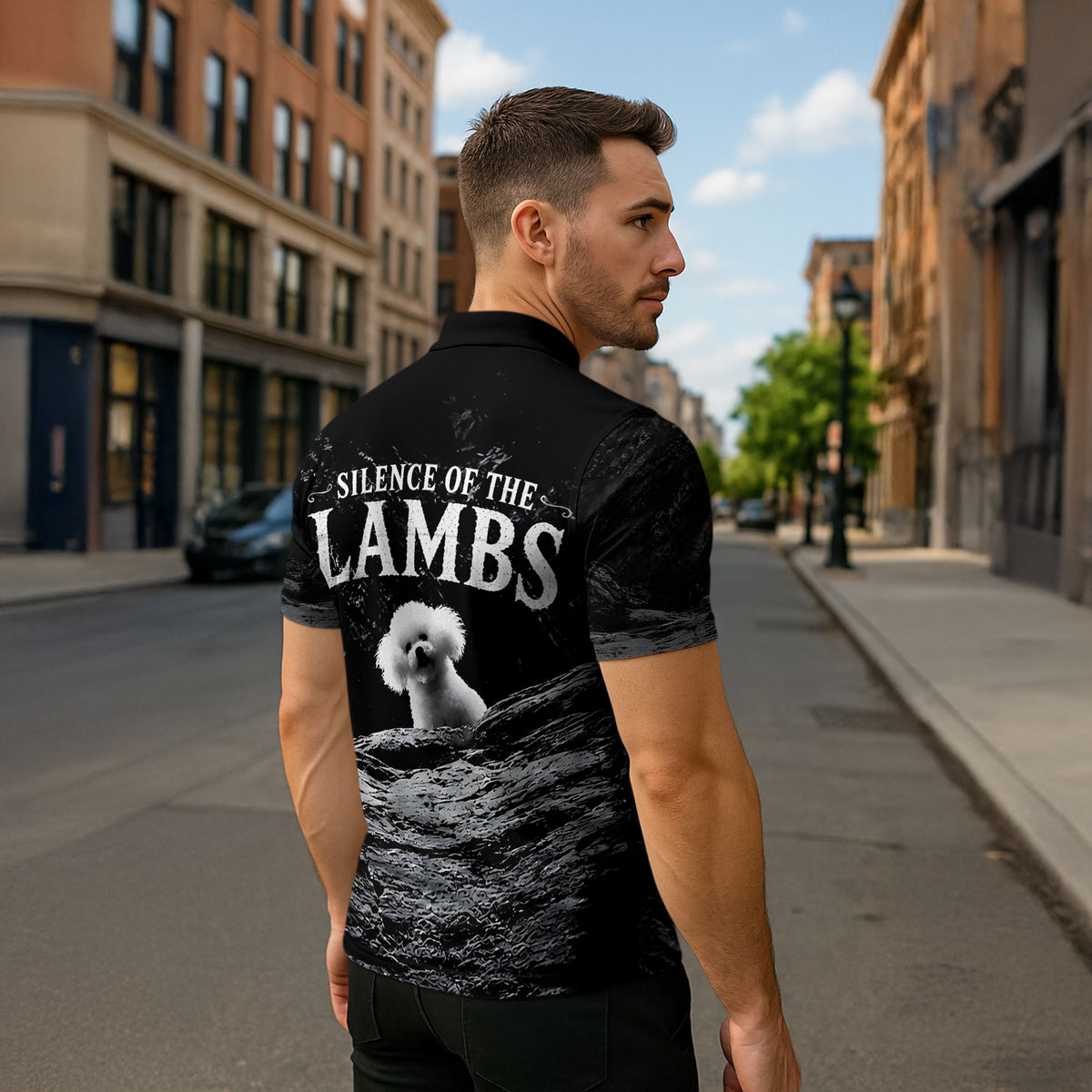A Little Lamb in the Killer Silence Cute Serial Dog Zipper Polo Shirt Pet Lover