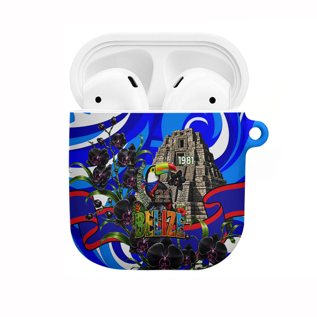 Belize Independence Day 1981 AirPods Case Toucan Mayan Pyramid Black Orchid Patriotic