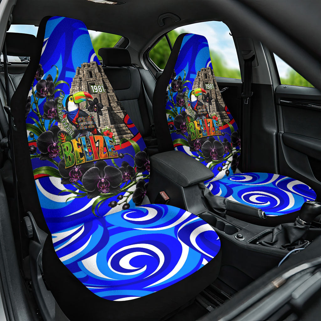 Belize Independence Day 1981 Car Seat Cover Toucan Mayan Pyramid Black Orchid Patriotic